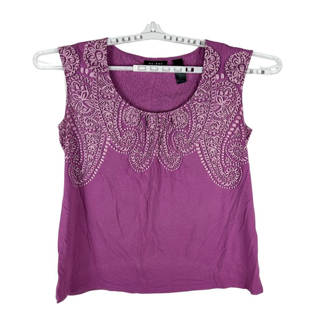 Axcess Women's Sleeveless Purple Top With White Embroidery Size Large